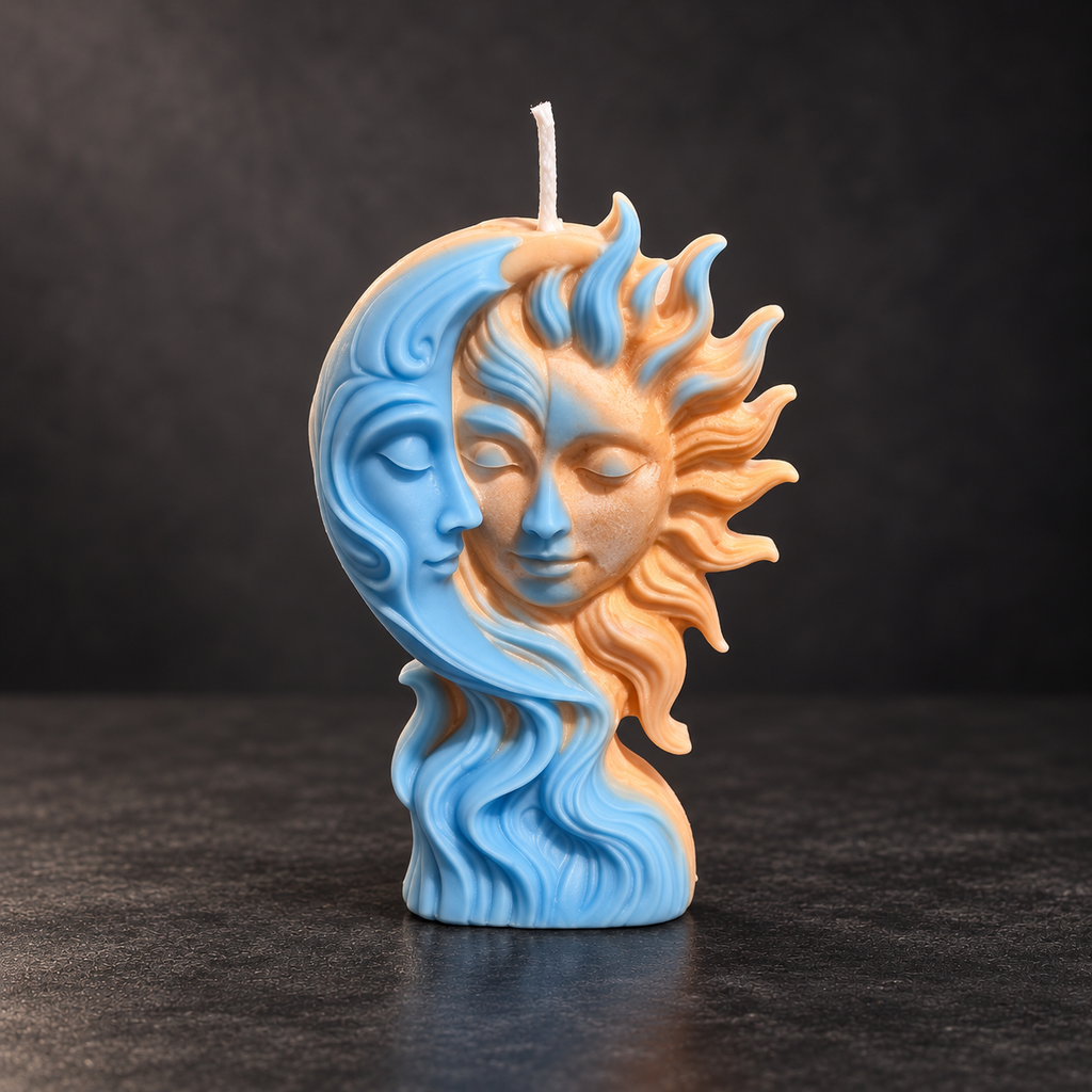 Bougie artisanale Soleil & Lune | Décoration céleste et astrologique