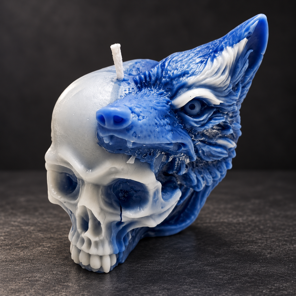 Bougie en forme de crâne de loup | Décoration gothique fantastique et cadeau pour les fans de loups-garous