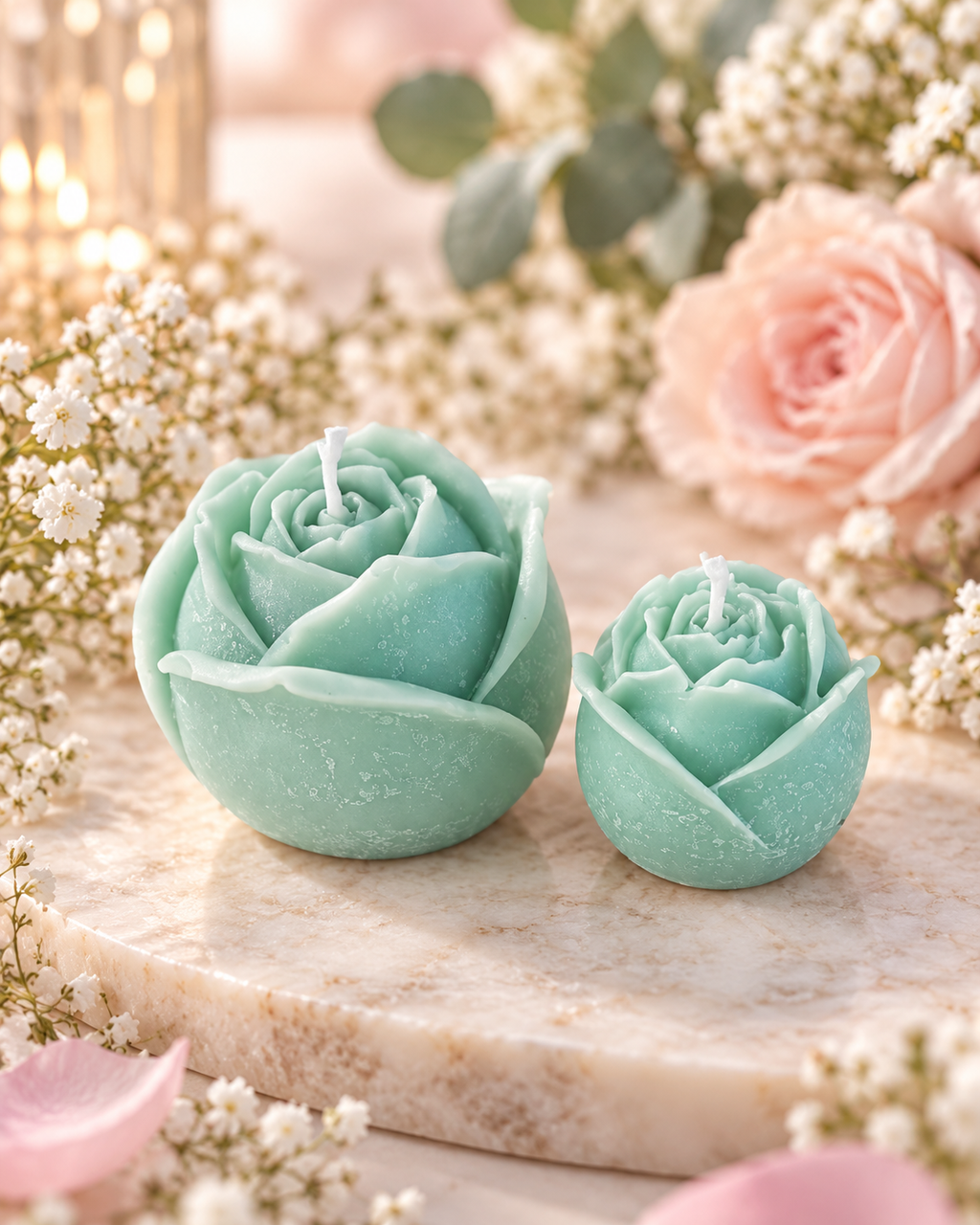 Rose Candle Set of 2 – Handmade Flower Candles, Romantic Floral Home Decor, Gift Set