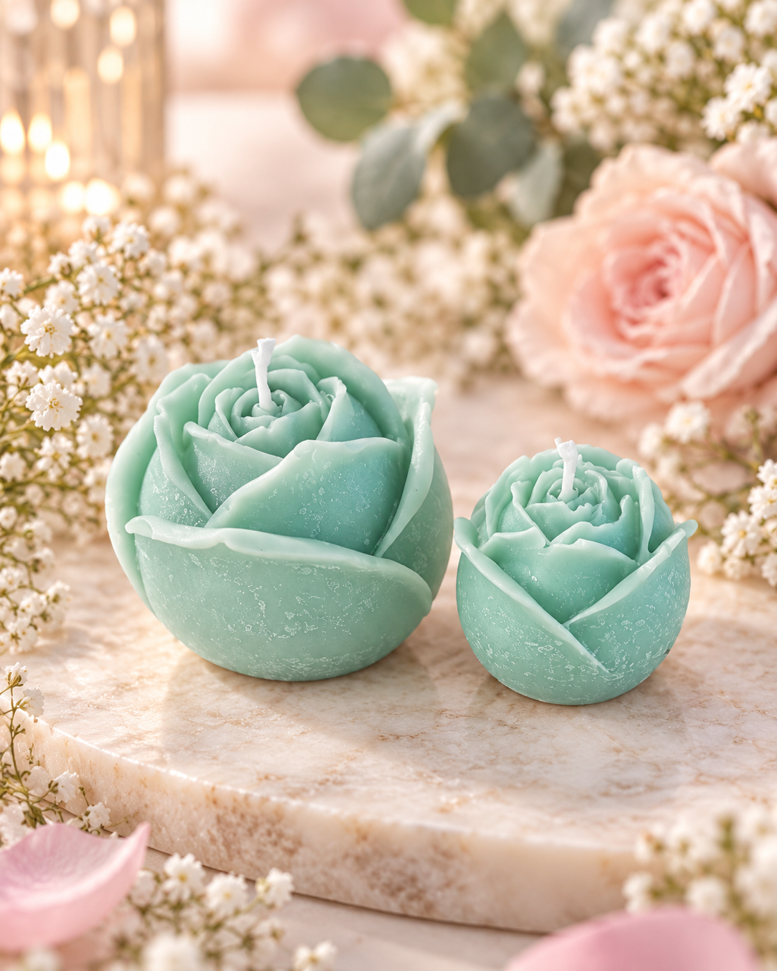 Rose Candle Set of 2 – Handmade Flower Candles, Romantic Floral Home Decor, Gift Set
