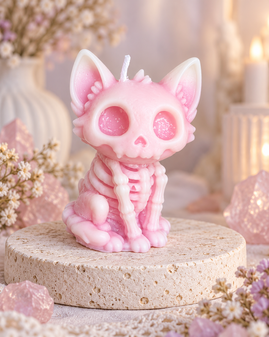Handmade Skeleton Cat Candle – Cute Gothic Cat Candle, Spooky Fantasy Decor & Cat Lover Gift