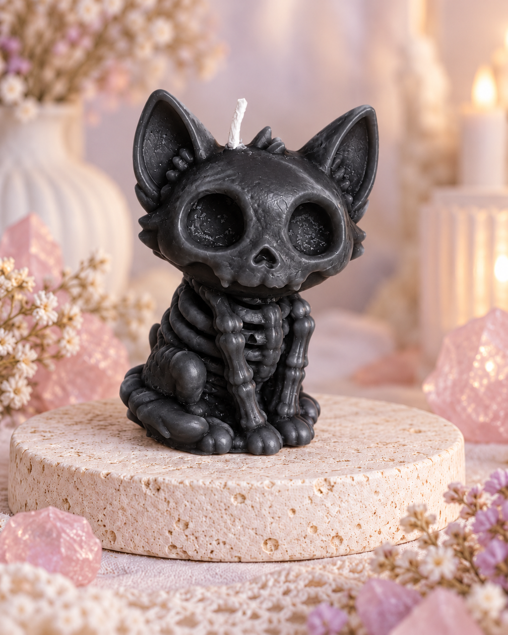 Handmade Skeleton Cat Candle – Cute Gothic Cat Candle, Spooky Fantasy Decor & Cat Lover Gift