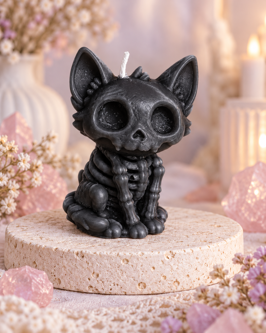 Handmade Skeleton Cat Candle – Cute Gothic Cat Candle, Spooky Fantasy Decor & Cat Lover Gift