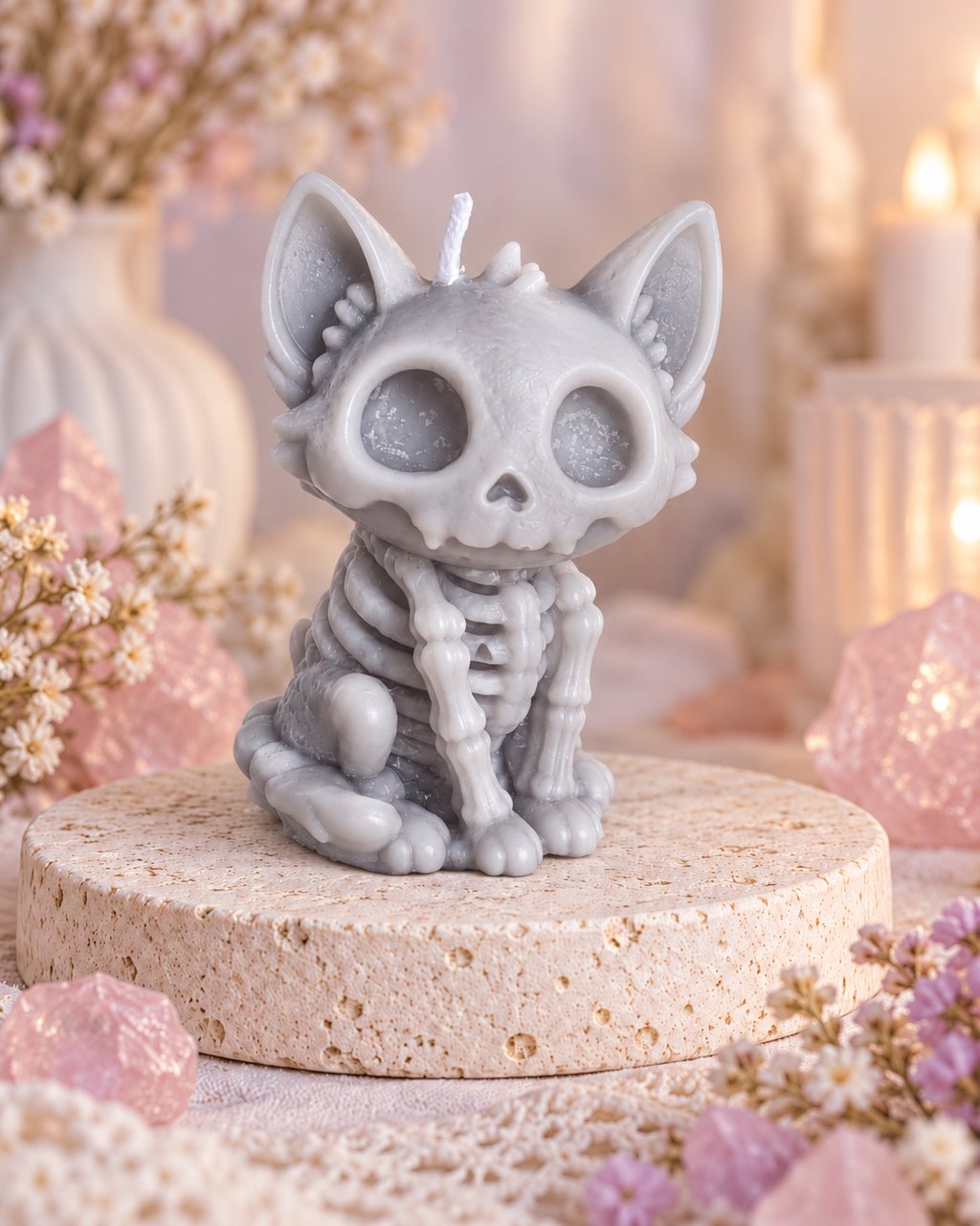 Handmade Skeleton Cat Candle – Cute Gothic Cat Candle, Spooky Fantasy Decor & Cat Lover Gift