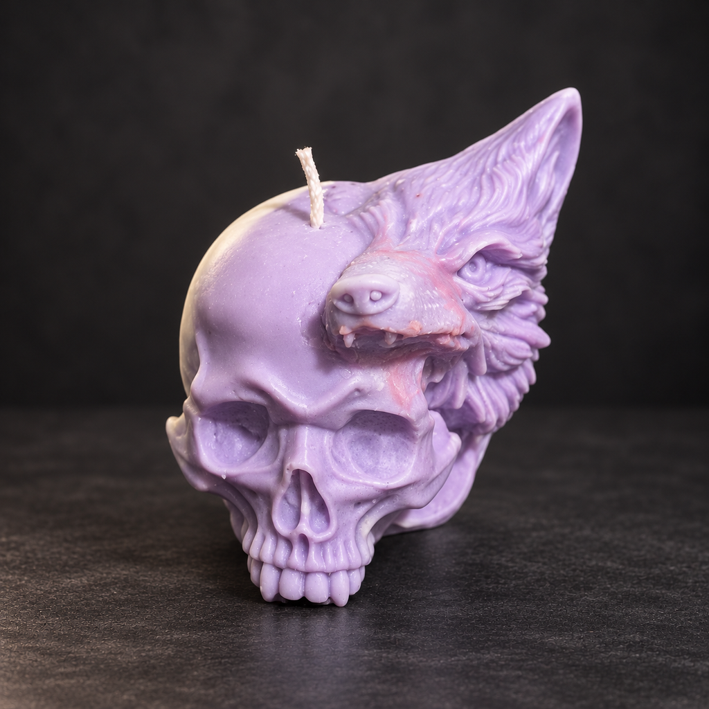 Bougie en forme de crâne de loup | Décoration gothique fantastique et cadeau pour les fans de loups-garous