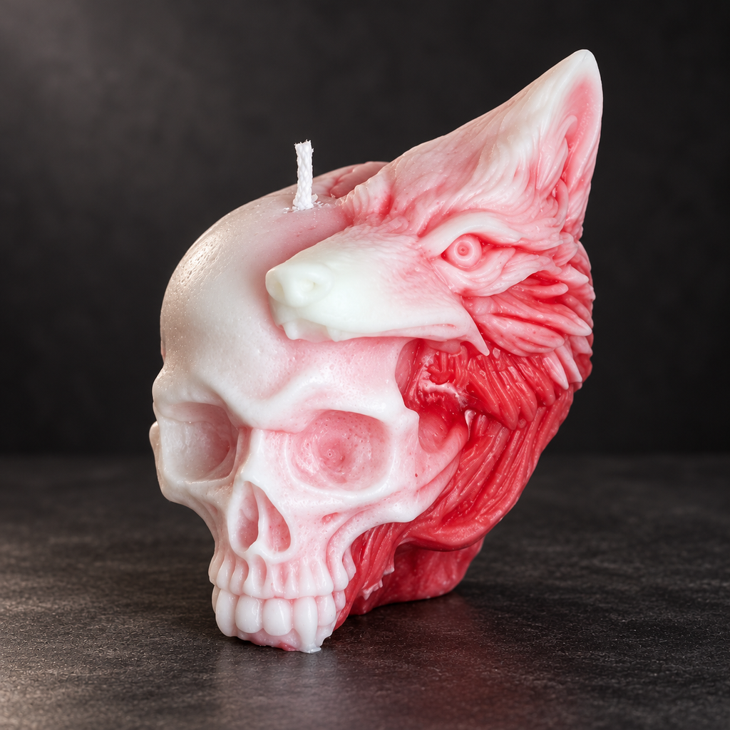 Bougie en forme de crâne de loup | Décoration gothique fantastique et cadeau pour les fans de loups-garous